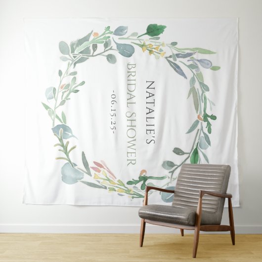 Eukalyptus florales grünes Brautparty Wandteppich (Beispiel (Horizontal))