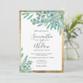 Eukalyptus floralfarbenes Goldhochzeit Einladung (Stehend Vorderseite)