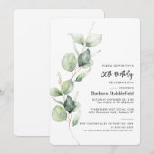 Eukalyptus Foliage 80. Geburtstagsparty Minimalist Einladung (Vorne/Hinten)