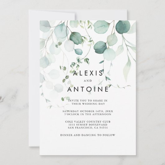 Eukalyptus Foliage Back & Front Formal Wedding Einladung (Vorderseite)
