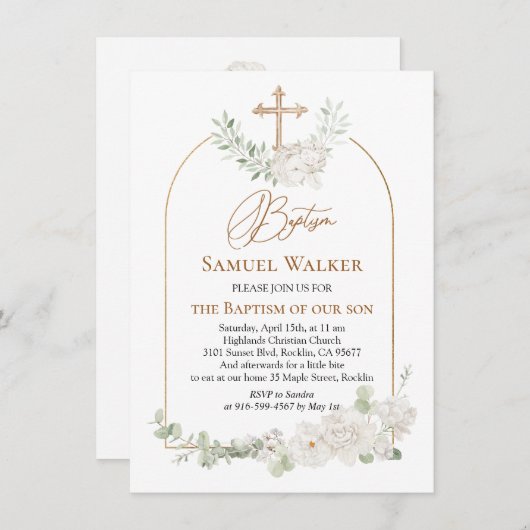 Eukalyptus Foliage Blumengel Kreuztaufen Einladung (Vorne/Hinten)