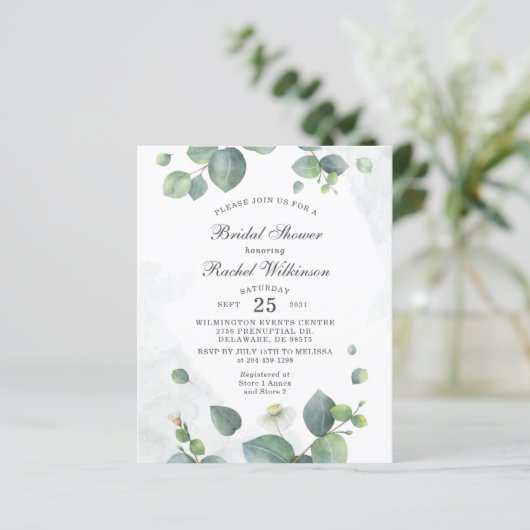 Eukalyptus Foliage Bridal Dusche Einladung (Stehend Vorderseite)