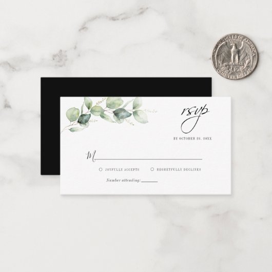 Eukalyptus Foliage Budget Wedding RSVP Card Mitteilungskarte (Vorderseite/Rückseite Beispiel)