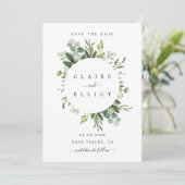 Eukalyptus Foliage Circle Frame Save the Date Kart (Stehend Vorderseite)