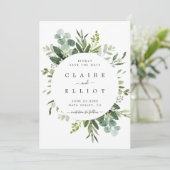 Eukalyptus Foliage Circle Frame Save the Date Kart (Stehend Vorderseite)