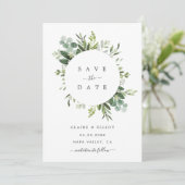 Eukalyptus Foliage Circle Frame Save the Date Kart (Stehend Vorderseite)