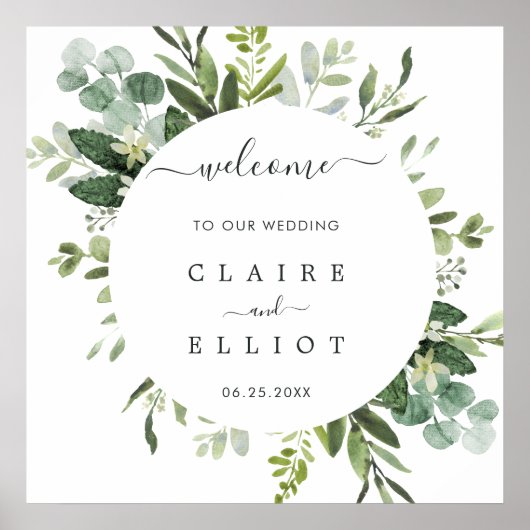 Eukalyptus Foliage Circle Frame Wedding Willkommen Poster (Vorne)
