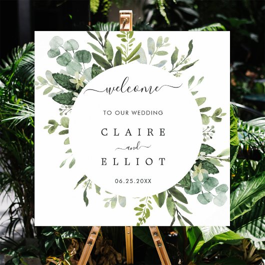 Eukalyptus Foliage Circle Frame Wedding Willkommen Poster