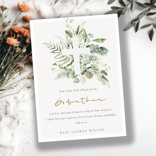 Eukalyptus Foliage Cross-Godvate-Vorschlag Einladu Dankeskarte