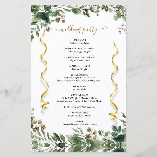 Eukalyptus Foliage Custom Foto Wedding Program (Rückseite)