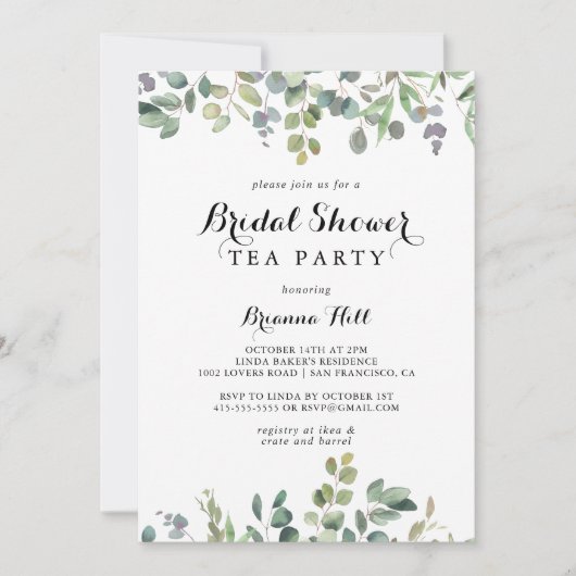 Eukalyptus Foliage Delight Brautparty Tee Party Einladung (Vorderseite)