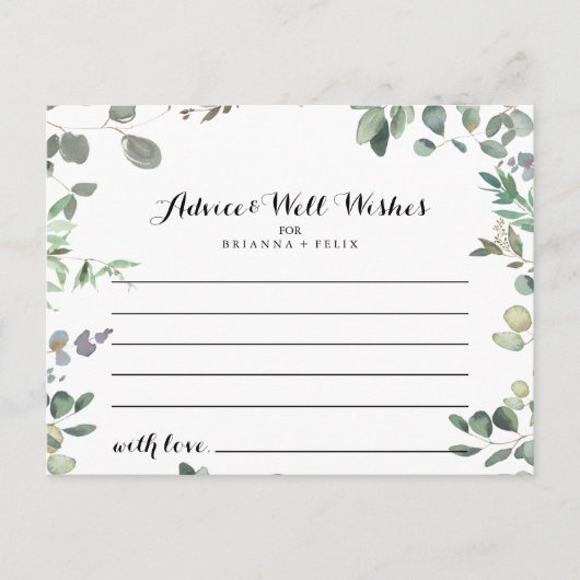 Eukalyptus Foliage Delight Wedding Advice Card Postkarte (Vorderseite)