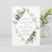 Eukalyptus Foliage Diamant Rahmen Save the Date (Stehend Vorderseite)