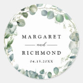 Eukalyptus Foliage Elegante Grüne Hochzeit Runder Aufkleber (Vorderseite)