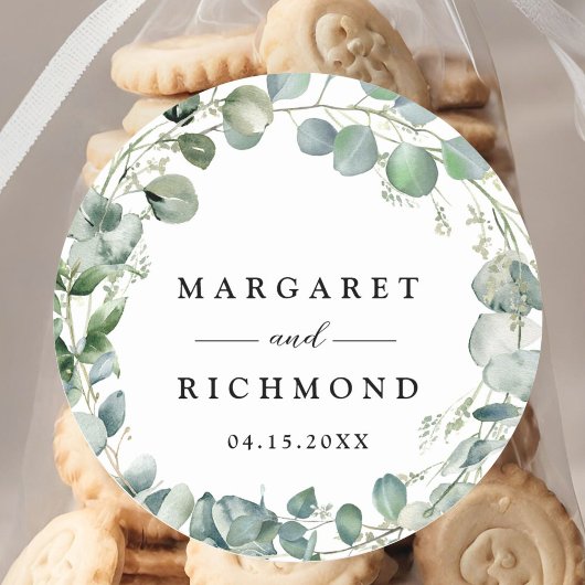 Eukalyptus Foliage Elegante Grüne Hochzeit Runder Aufkleber