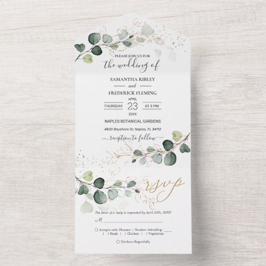 Eukalyptus Foliage Gold-Blätter All In One Einladung (Innen Boden)