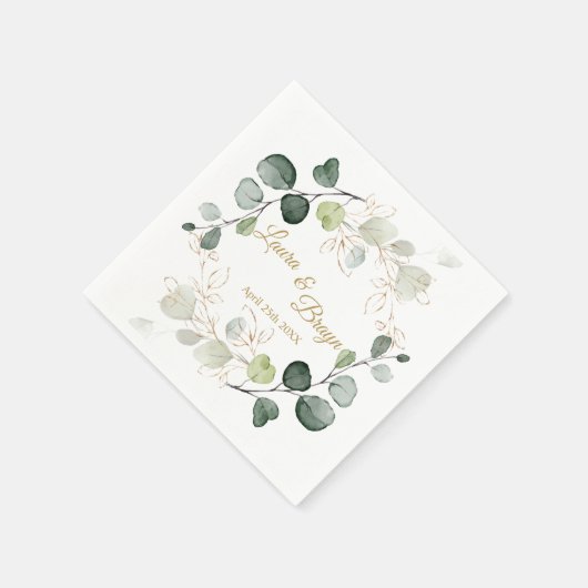 Eukalyptus Foliage Gold-Blätter Hochzeit Serviette (Ecke)