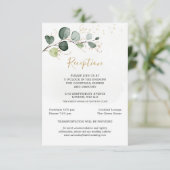Eukalyptus Foliage Gold Blätter Hochzeitsempfang Begleitkarte (Stehend Vorderseite)