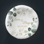 Eukalyptus Foliage Gold Blätter Hochzeitspapierpla Pappteller<br><div class="desc">Dieses Design zeigt eine Aquarellbilder für Eukalyptusfolien und Blätter aus Gold.</div>