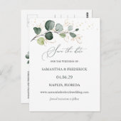 Eukalyptus Foliage Gold-Blätter Save the Date Postkarte (Vorne/Hinten)