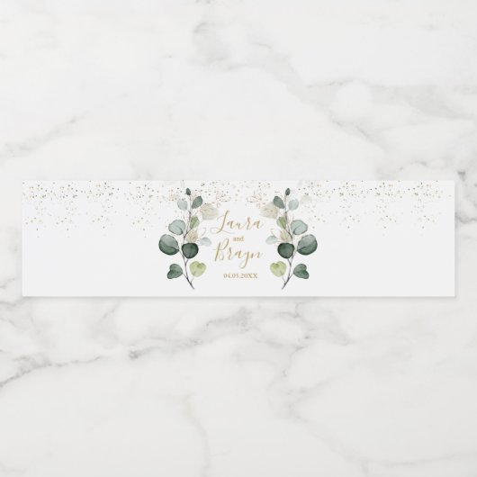 Eukalyptus Foliage Gold-Blätter Wasserflaschenetikett (Einzelnes Label)