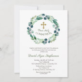 Eukalyptus Foliage Gold Cross Heilige Kommune Einladung (Vorderseite)