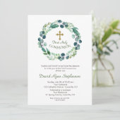 Eukalyptus Foliage Gold Cross Heilige Kommune Einladung (Stehend Vorderseite)