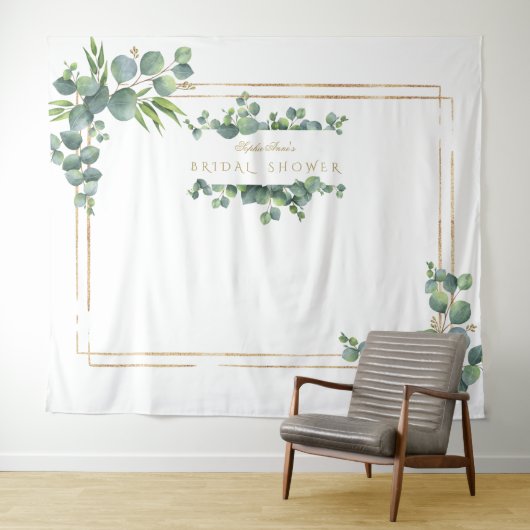 Eukalyptus Foliage Gold Frame Brautparty Prop Wandteppich (Beispiel (Horizontal))