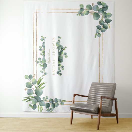 Eukalyptus Foliage Gold Frame Brautparty Prop Wandteppich (Beispiel)