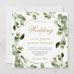 Eukalyptus foliage Gold Rahmen Monogramm Hochzeit Einladung