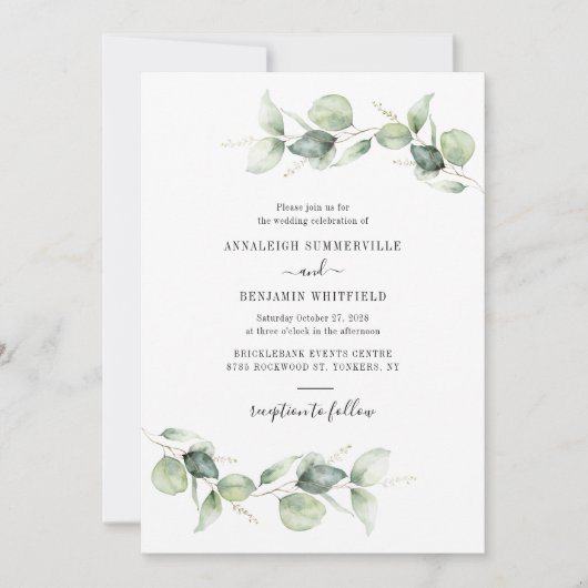 Eukalyptus Foliage Greenerity Script Wedding Einladung (Vorderseite)