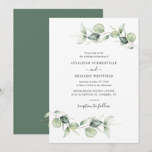 Eukalyptus Foliage Greenerity Script Wedding Einladung (Vorne/Hinten)