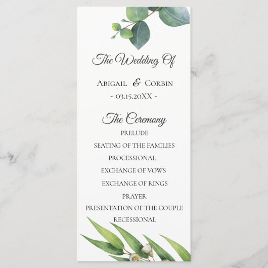 Eukalyptus Foliage Hochzeitsprogramm für moderne C Programm (Vorderseite)