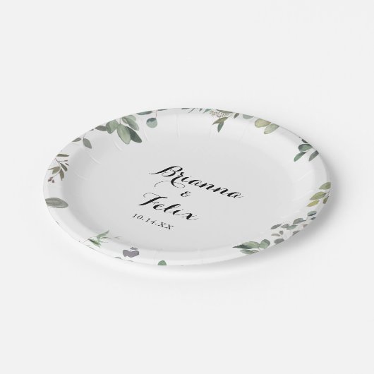 Eukalyptus Foliage Hochzeitstorte Pappteller (Schrägansicht)