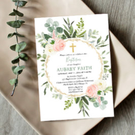 Eukalyptus foliage pink elegante Mädchen Taufe Einladung