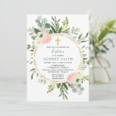 Eukalyptus foliage pink elegante Mädchen Taufe Einladung (Stehend Vorderseite)