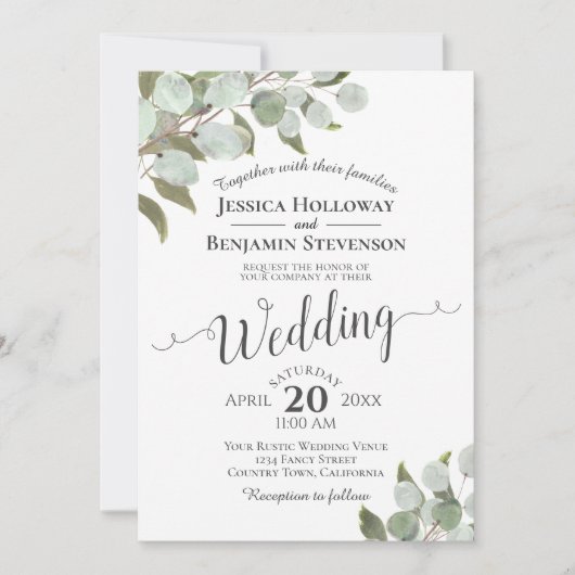 Eukalyptus foliage Rustic Boho Wedding Einladung (Vorderseite)