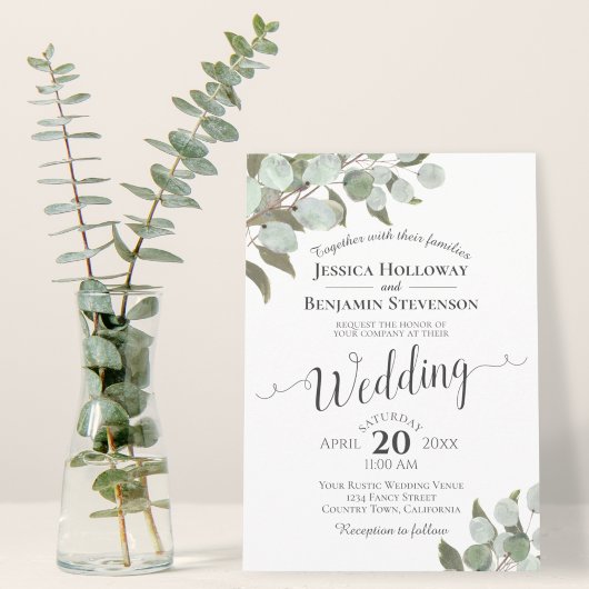 Eukalyptus foliage Rustic Boho Wedding Einladung