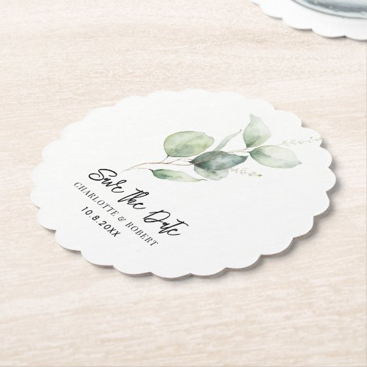 Eukalyptus Foliage Save the Date Minimalistisch Untersetzer (angewinkelt)