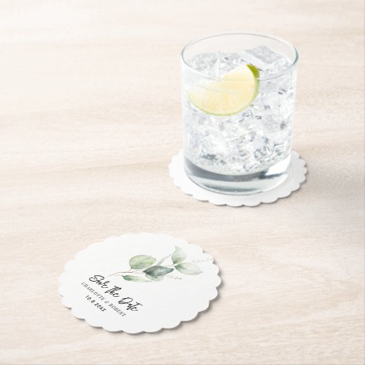 Eukalyptus Foliage Save the Date Minimalistisch Untersetzer (Vor Ort)