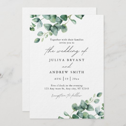 Eukalyptus foliage script einladung (Vorne/Hinten)