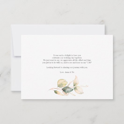 Eukalyptus Foliage Script Wedding Dankeskarte (Rückseite)