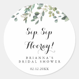 Eukalyptus Foliage Sip Hooray Brautparty Runder Aufkleber