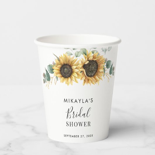 Eukalyptus Foliage Sonnenblume Blumendusche Pappbecher (Rückseite)