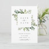 Eukalyptus Foliage Square Frame Save the Date Kart (Stehend Vorderseite)