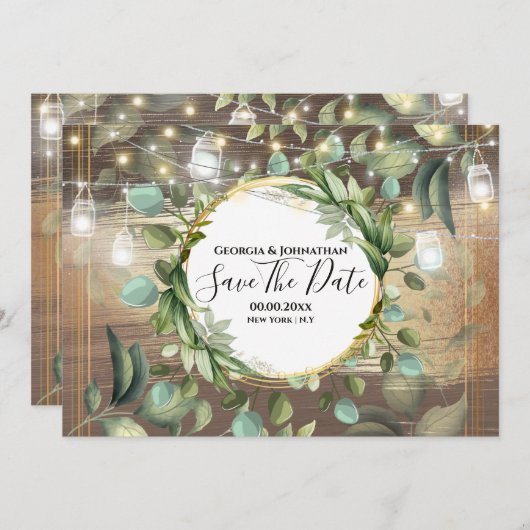 Eukalyptus foliage string lights Country rustikal Save The Date (Vorne/Hinten)