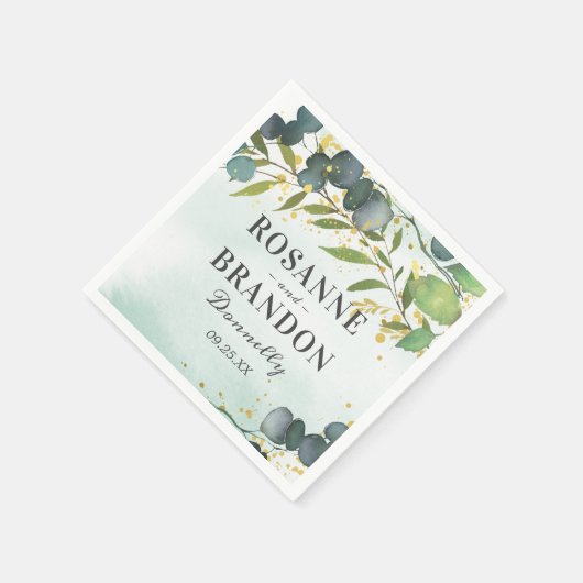 Eukalyptus Foliage und Goldhochzeit Serviette (Ecke)