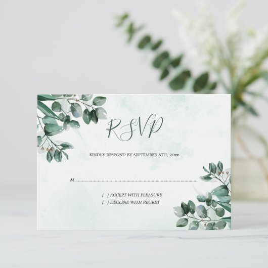 Eukalyptus Foliage Watercolor Wedding RSVP Card (Stehend Vorderseite)