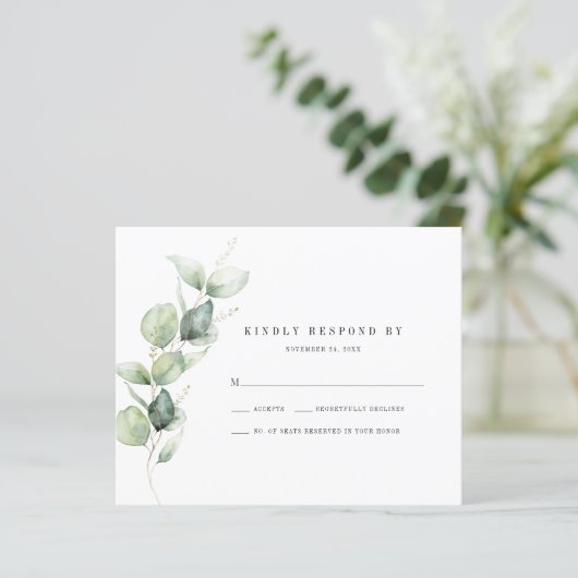Eukalyptus Foliage Wedding RSVP Response Card (Stehend Vorderseite)