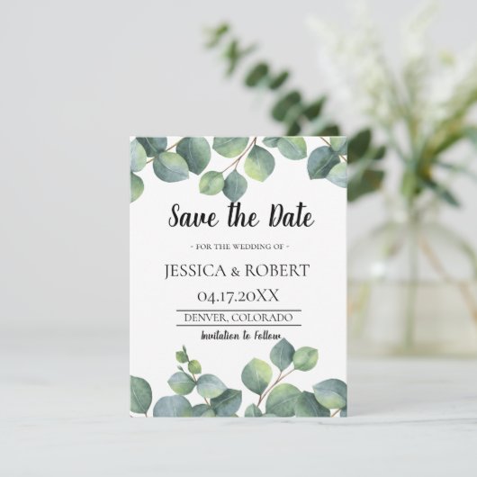 Eukalyptus Foliage Wedding Save the Date (Stehend Vorderseite)